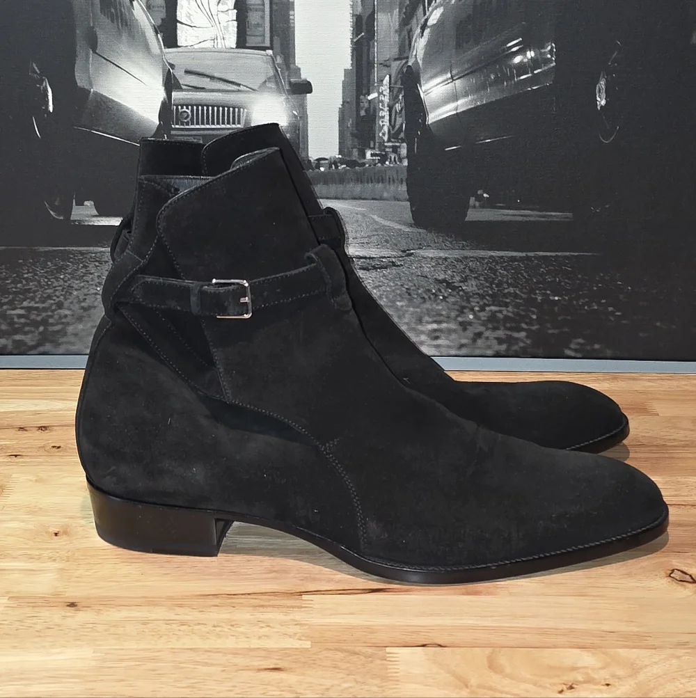 Saint Laurent Paris Wyatt Jodhpur harness boots in black suede EU 46 / US 13 - Picture 7 of 13